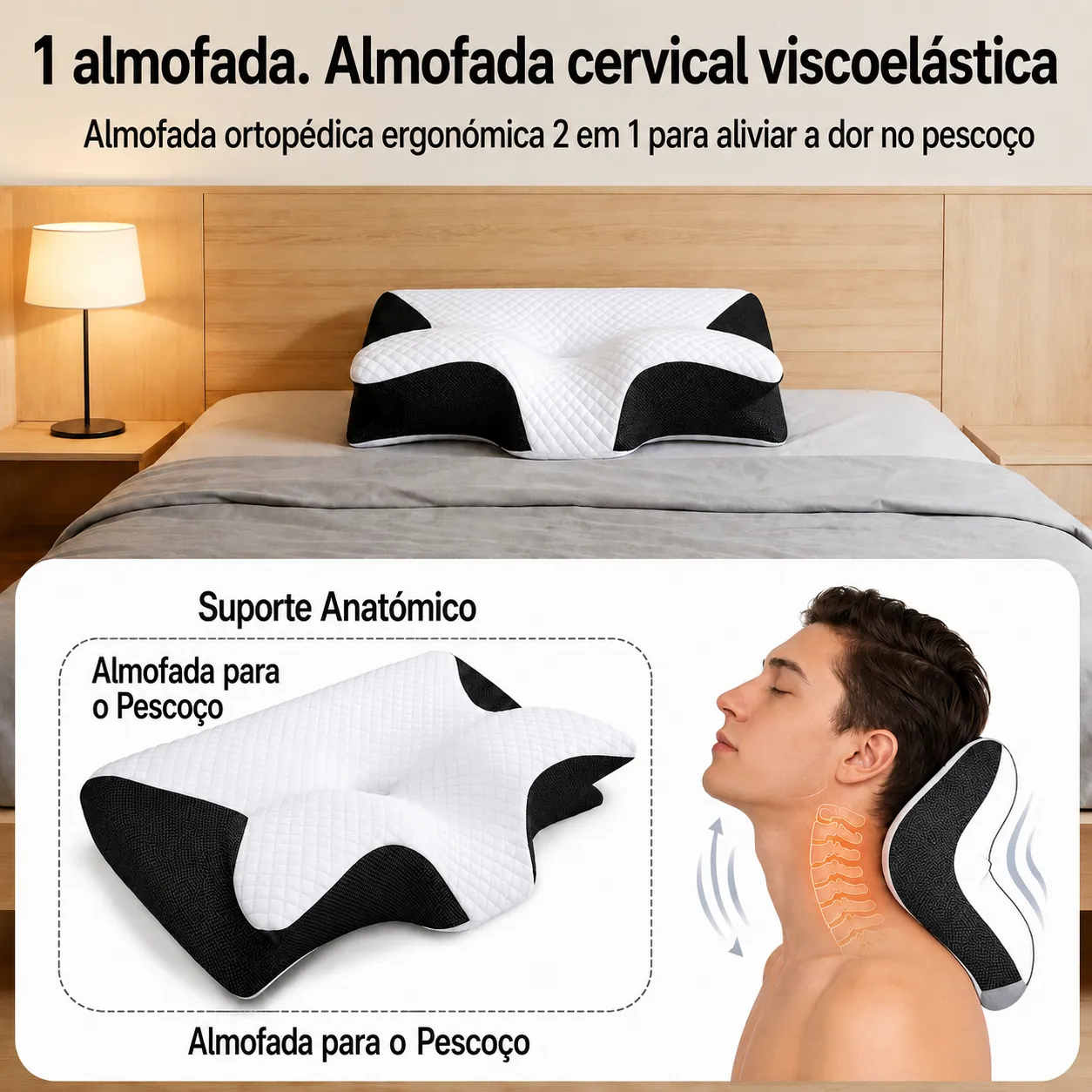 Almofada cervical ergonómica TRYLUXE com apoio anatómico